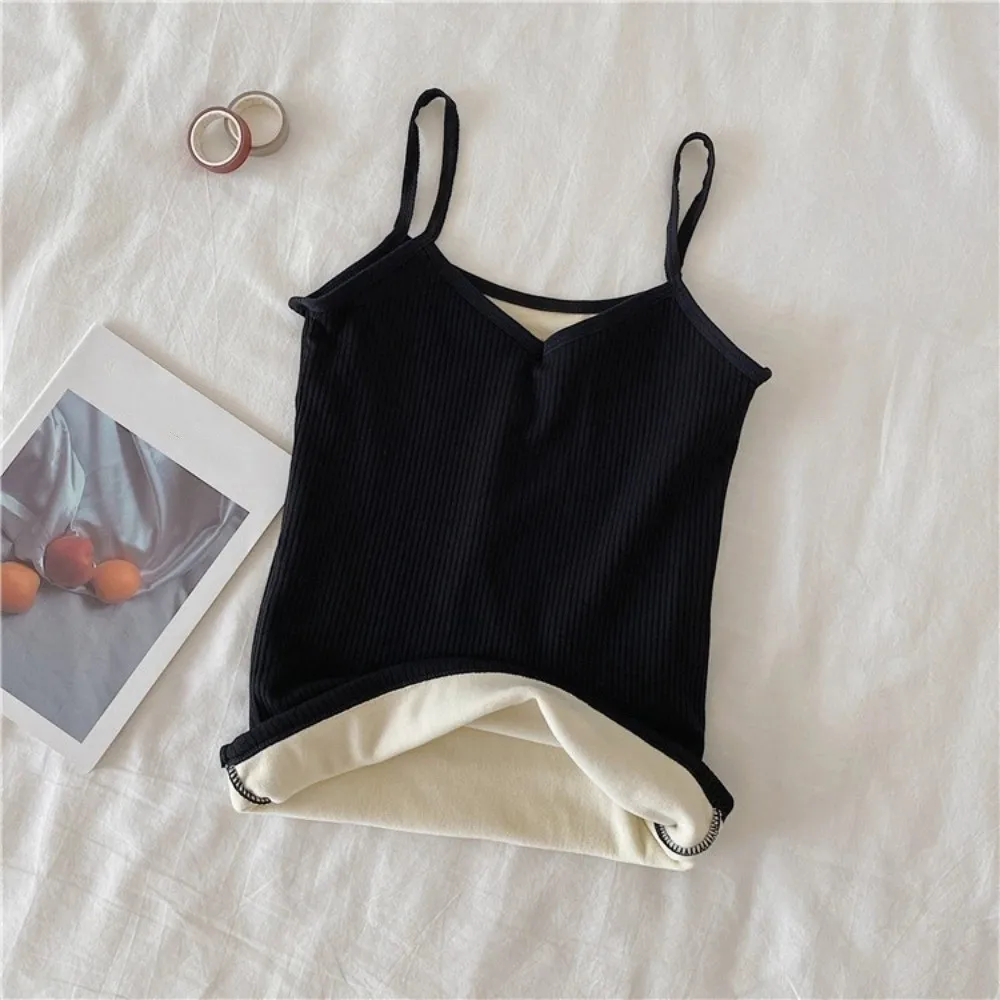 Elástico com decote em v feminino camisola térmica fino ajuste térmico quente suspender colete sem mangas engrossado colete roupa interior senhoras