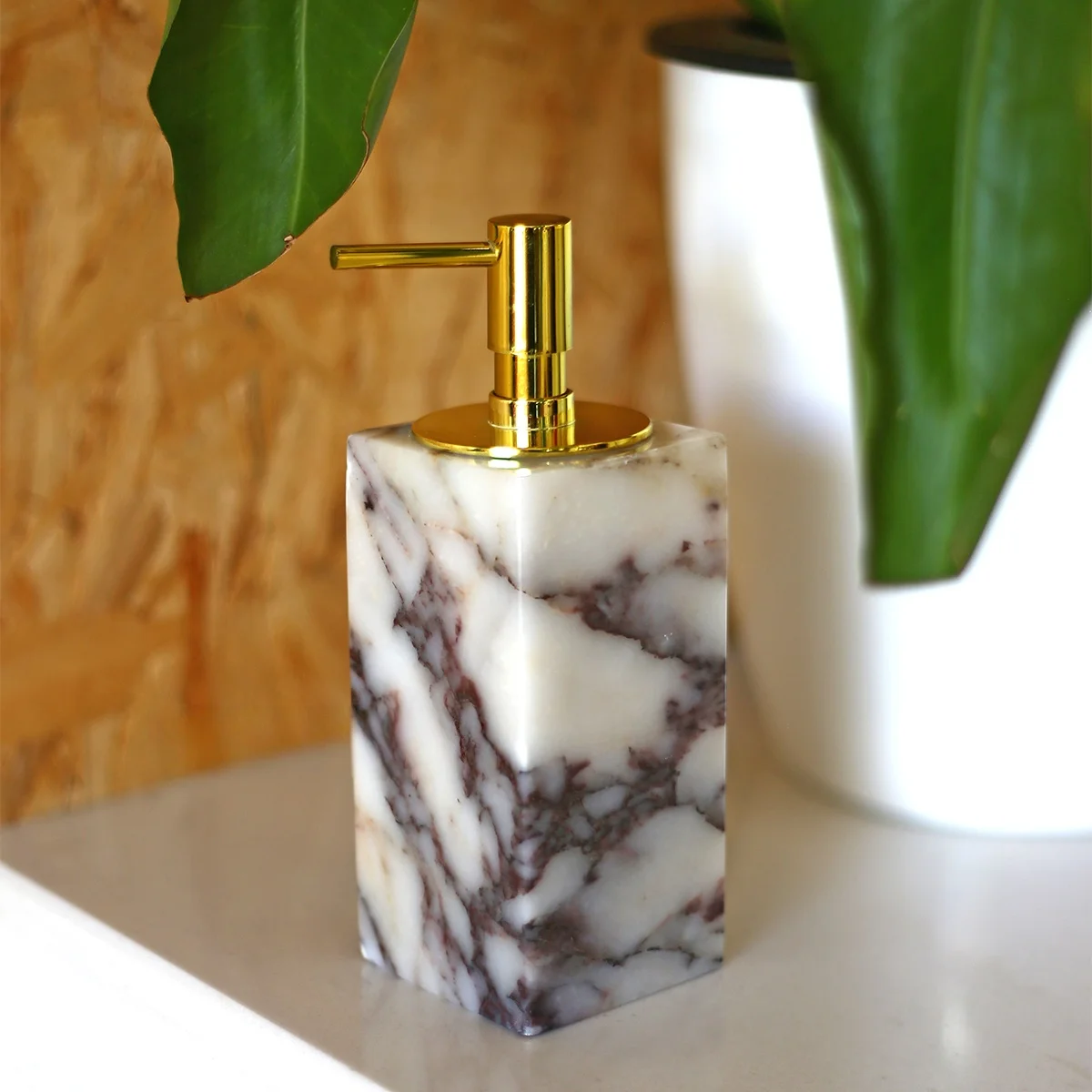 6.5x6.5x18cm Natural Marble Lotion Bottle Soap Dispenser for Bathroom Accessories Home Decor Gold Silver Press Pump Head