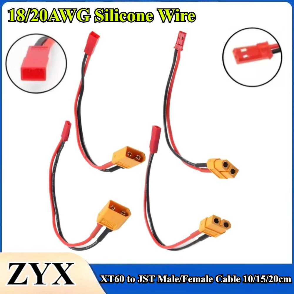 

5Pcs/lot XT60 Male/Female Plug to JST Male/Female Adapter Cable 18/20AWG Silicone Wire 10/15/20cm for RC LiPo Battery Charger