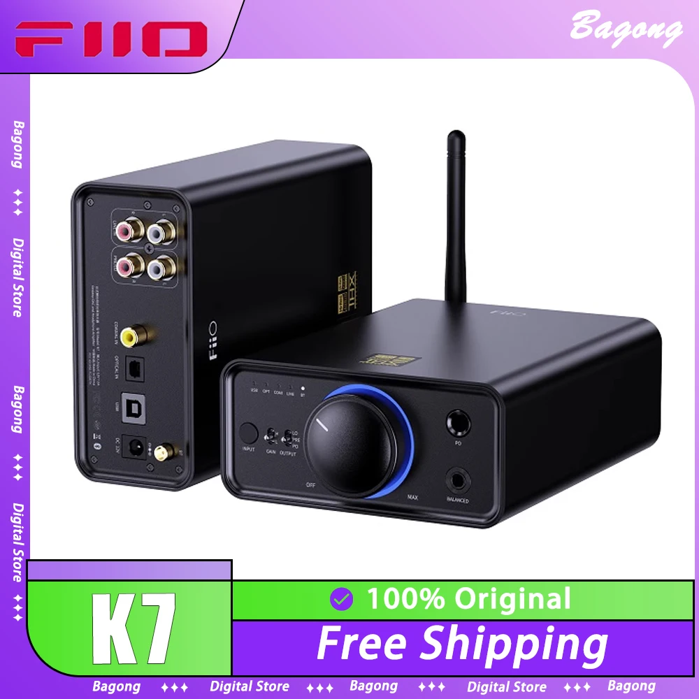 FiiO K7/K7BT HiFi Balanced DAC Headphone Amplifier AK4493S*2, XMOS XU208 PCM384kHz DSD256,USB/Optical/Coaxial/RCA Inputs