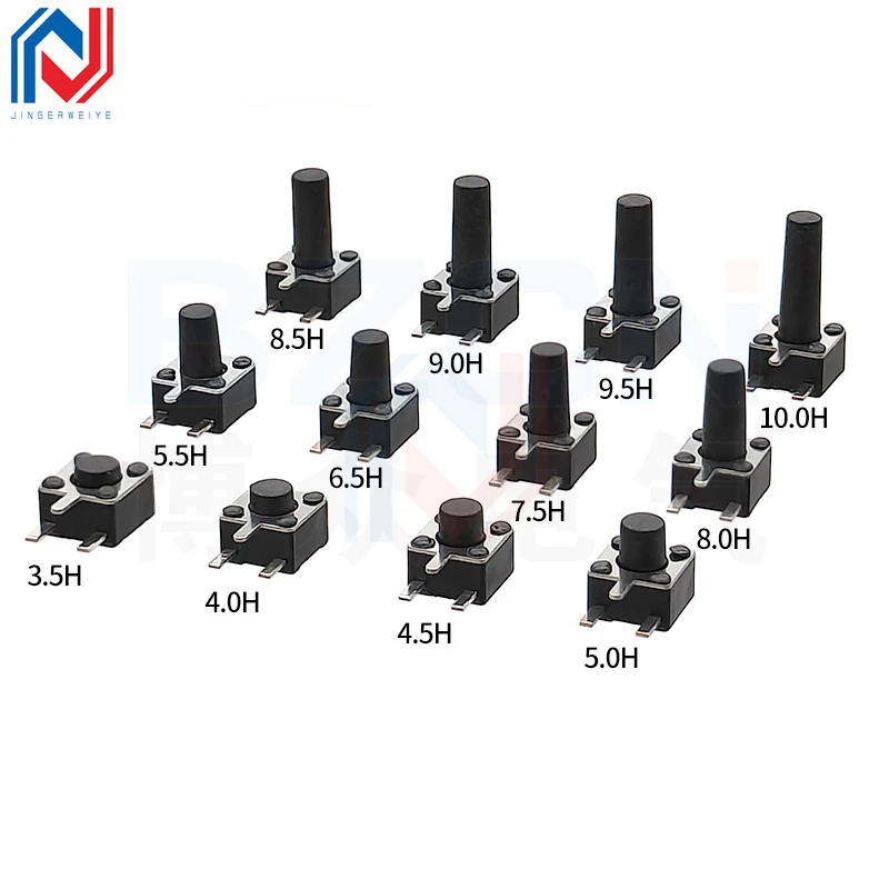 20ชิ้นขนาดสวิตช์สัมผัส4.5X4.5mm 4.5*4.5*3.5-10มม. ด้านข้างสามขาแบบจุ่มปุ่มแนวนอนแผงแป้น PCB สวิตช์ปุ่ม