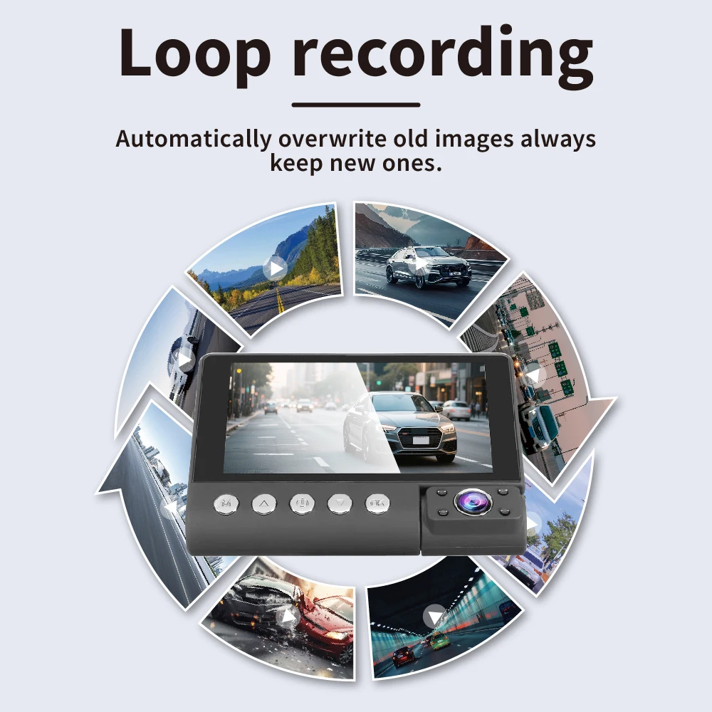 3Lens FHD 1080P Dashcam Car DVR Touch Camera Night Vision Loop Recording Front Inside Rear 3waysVehicle Accessories