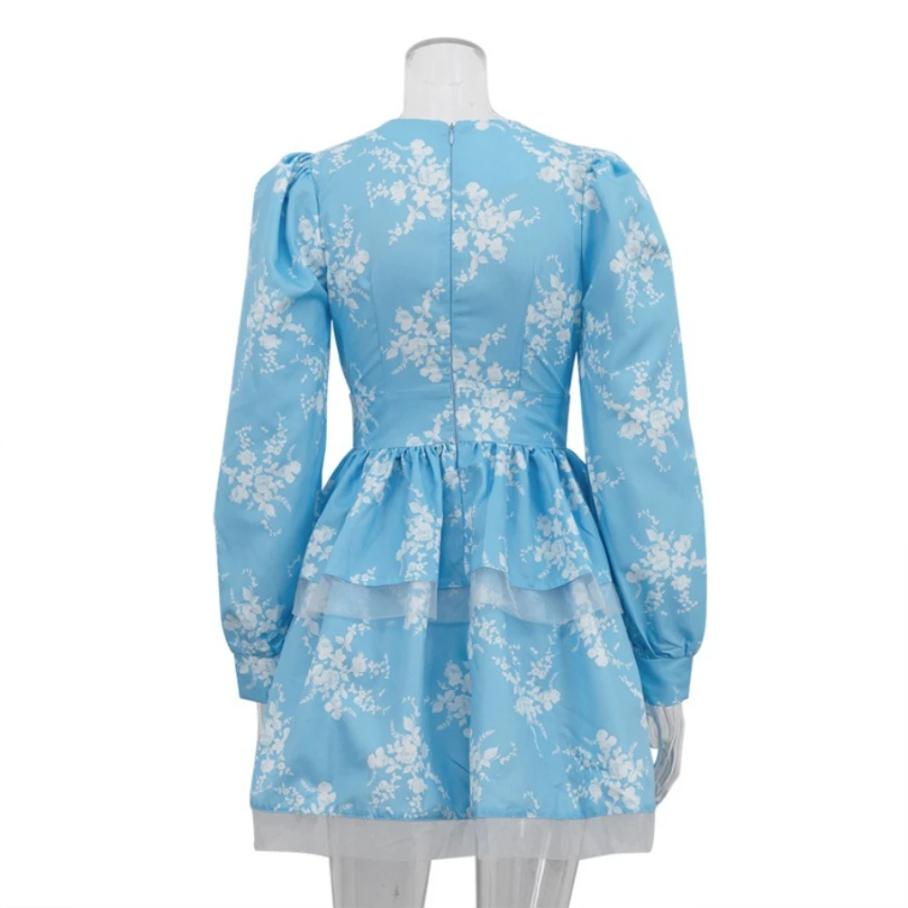 Twotwinstyle moda em camadas vestidos curtos para mulheres decote em v profundo manga longa túnica temperamento impresso uma linha vestido feminino