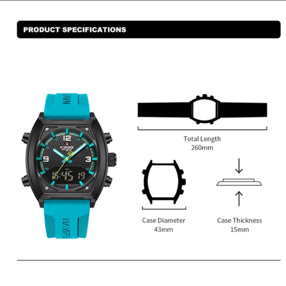 NAVIFORCE Men Sport Watches Luminous Dual Display Wristwatch Military Male Big Dial Leather Clock Waterproof Relogio Masculino