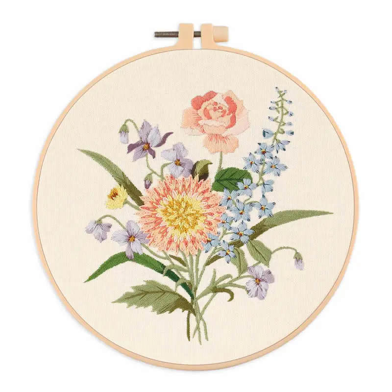 花の刺繍スターターキット DIY クロスステッチセット 初心者向け 植物