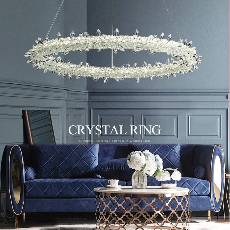 Modern LED Ice Cone Clear Glass Crystal Chandelier  Round Lustre Ring Pendant Lamp Home Decor Living Room Suspension Luminaries