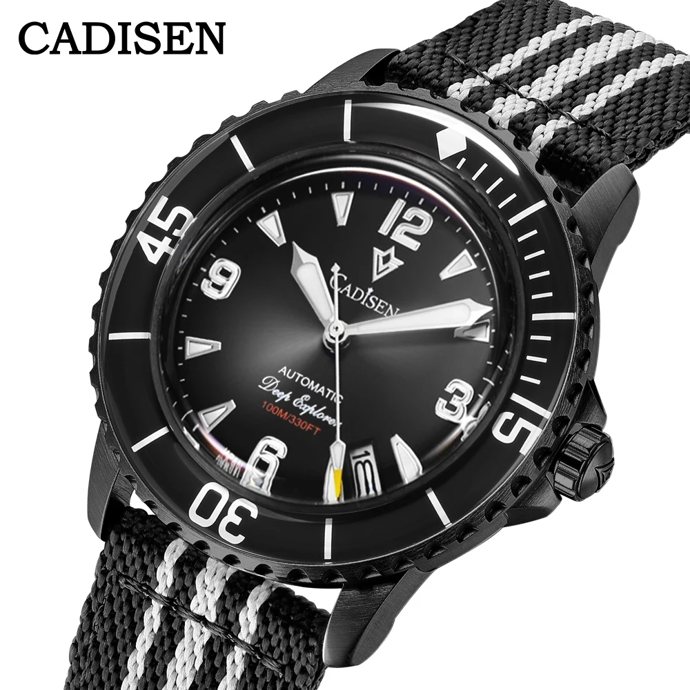 CADISEN 2025 New Automatic Mechanical Watch Man Canvas Strap Leisure Wristwatch NH35A Luxury Black Luminous Waterproof Watches