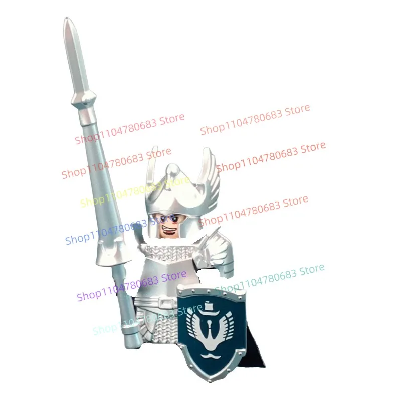 MOC اللبنات فارس الجندي شخصية صغيرة مع السيف والدرع الملحقات نموذج تحصيل عرض لعبة هدية