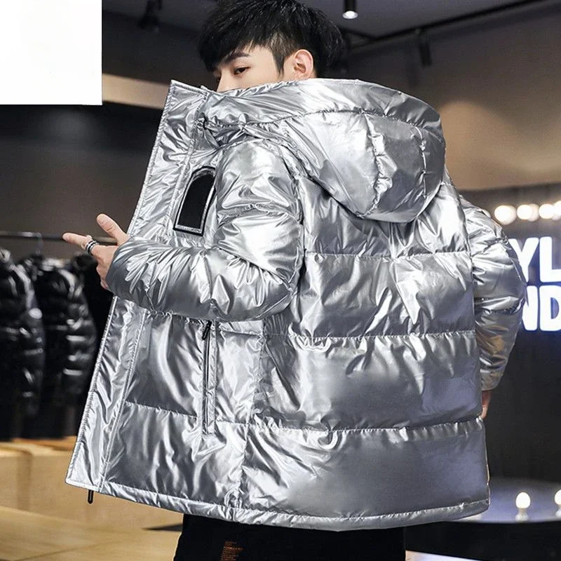 Mantel bulu angsa untuk pria, jaket Parka tahan angin tebal tahan angin kerah tegak musim dingin mode baru