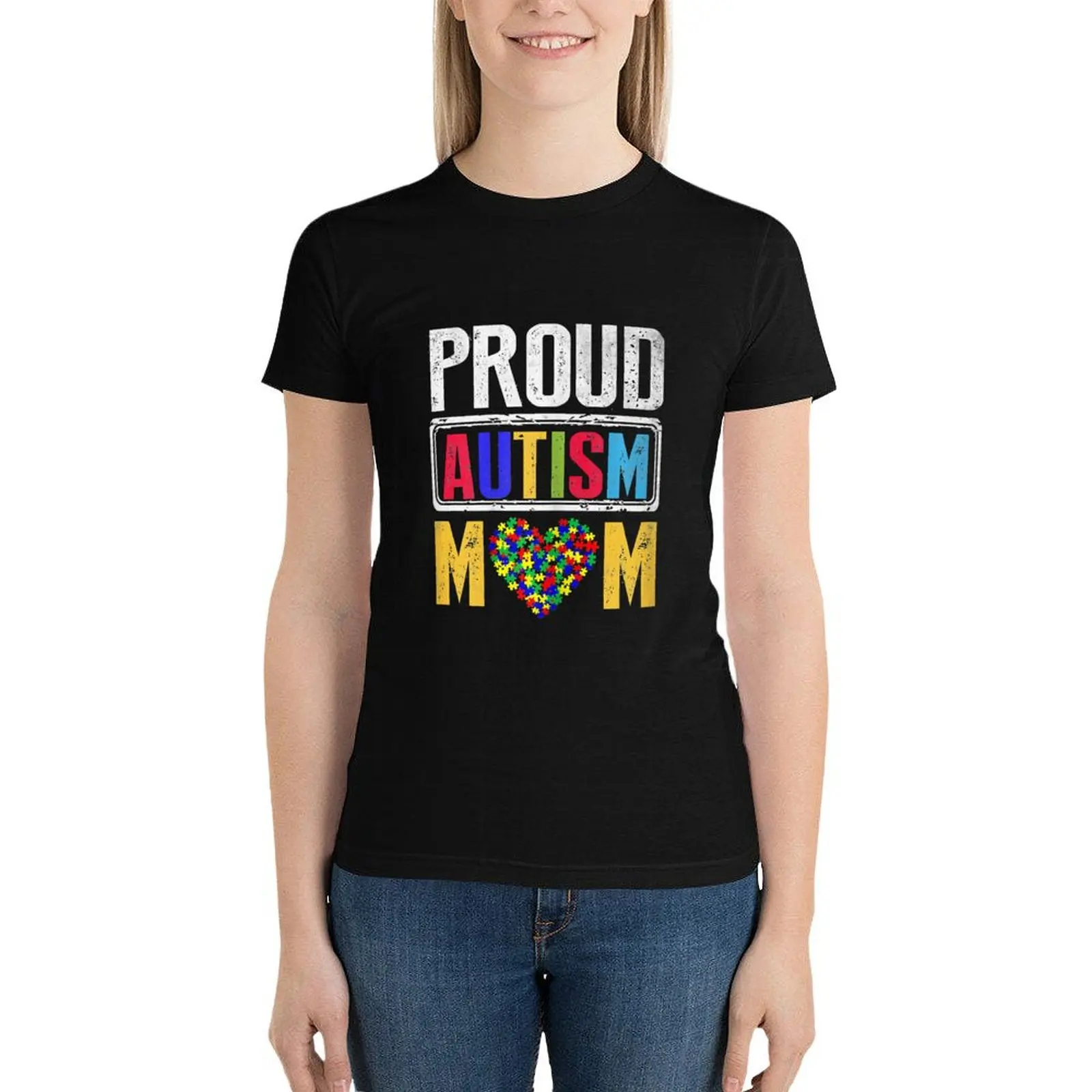 

Proud Autism Mom Autism Awareness Puzzle Pieces Heart T-Shirt Aesthetic clothing animal print workout shirts for Women