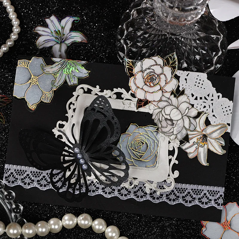 

Голографические золотые наклейки для горячего тиснения с цветочным садовым дизайном для дневников, декоденга, скрапбукинга и DIY-проектов