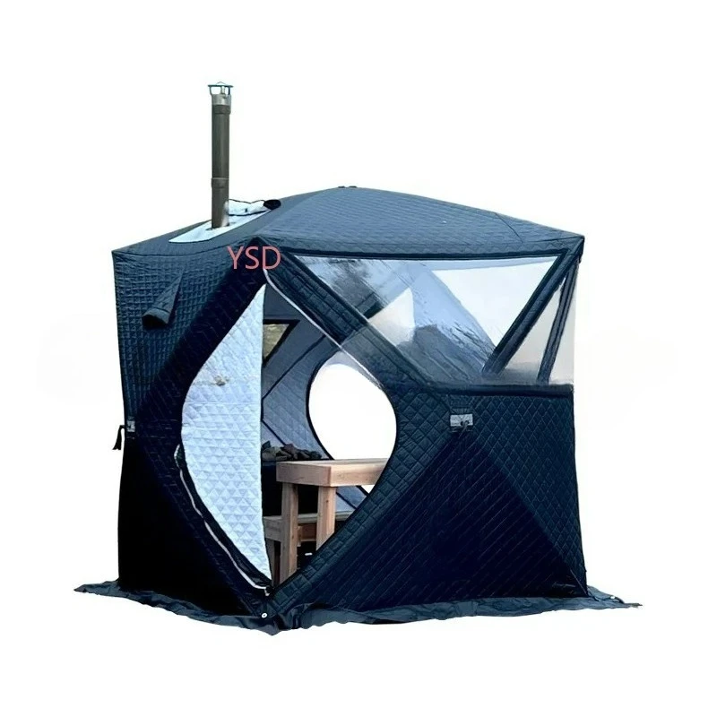 3-4 Person 4 Season Outdoor Sauna House | Thickened Quick Open Portable Ice Fishing Tent with Large Window & Chimney