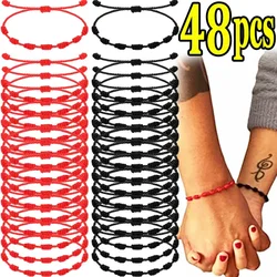 2/48pcs 7 Knot Red Black String Bracelet Couple Rope Braided Bracelets Protection Good Luck Amulet Success Handmade Jewelry Men