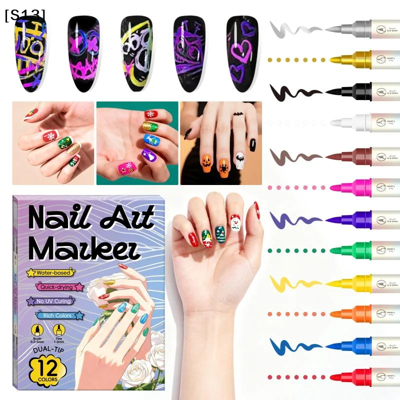 12/24 Color Nail Art Pens 0.5MM Nail Polish Pens Drawing Painting Point Liner Painted Pen Kit[S13]