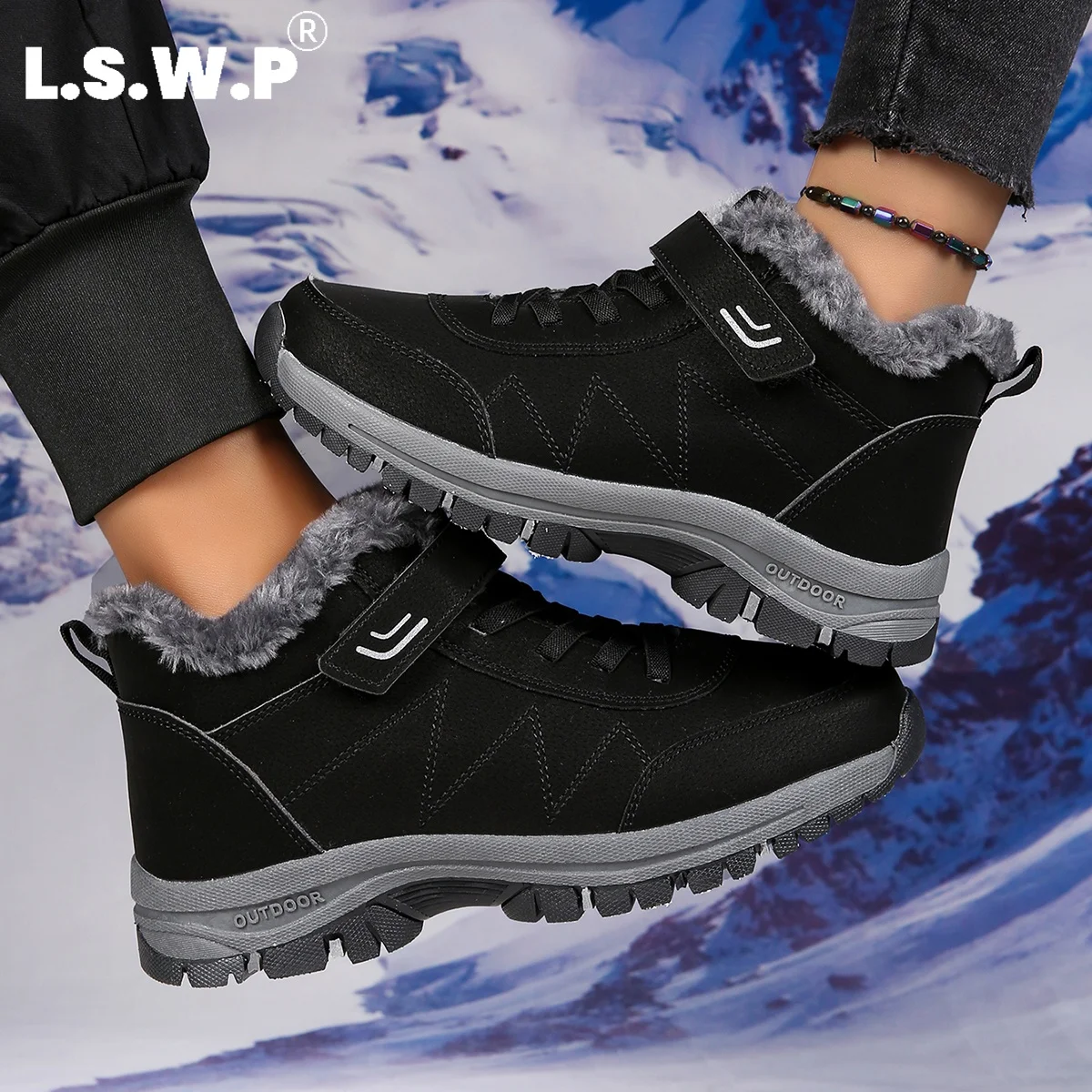 Men's Boots with Plush Lining, Thick and Warm, Outdoor Cold-Resistant Boots, Easy to Put on and Take Off, Suitable for Daily Winter Walking, Snow Activities, and Hiking