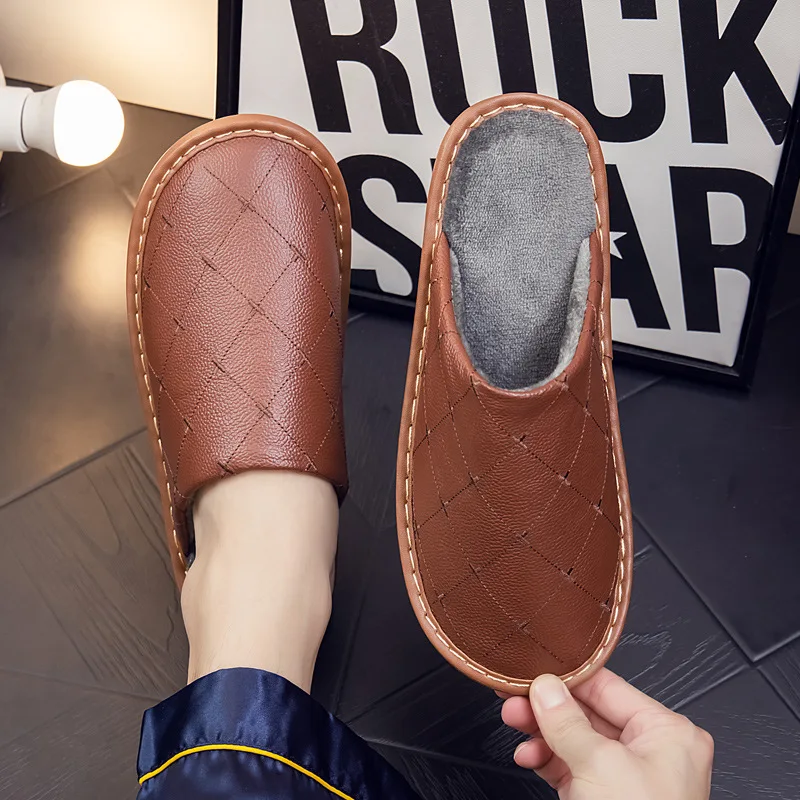 Group Handmade Luxury Men's Leather Slippers, NikFlates Shoes, Soft and Comfortable, Black and Brown, Perfect for Bedroom