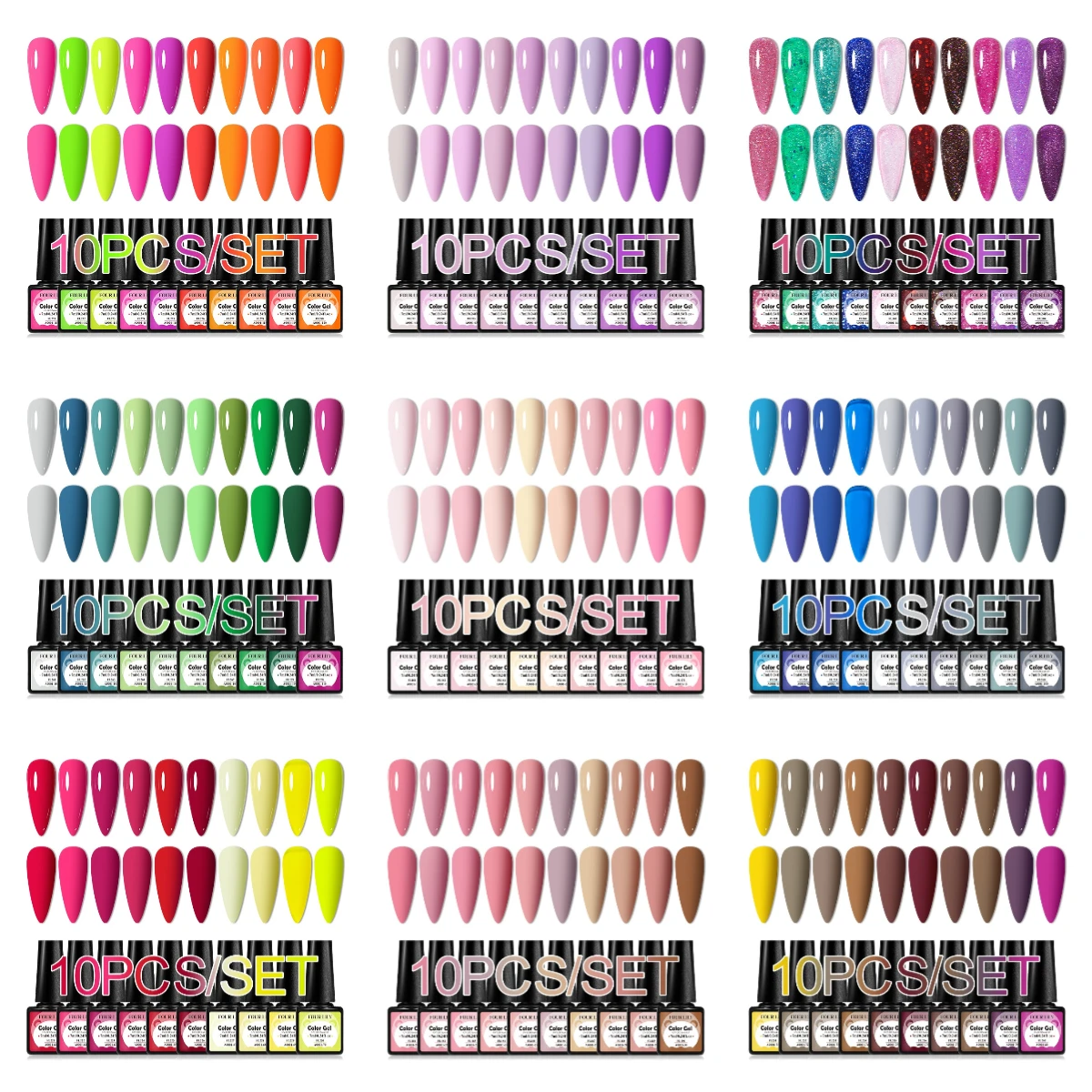 FOUR LILY 10 Pçs/set Gel Unha Polonês Luz Rosa Fluorescente Roxo Gel Polonês Conjunto Primavera Verão Nail Art Gel Verniz Para Manicure
