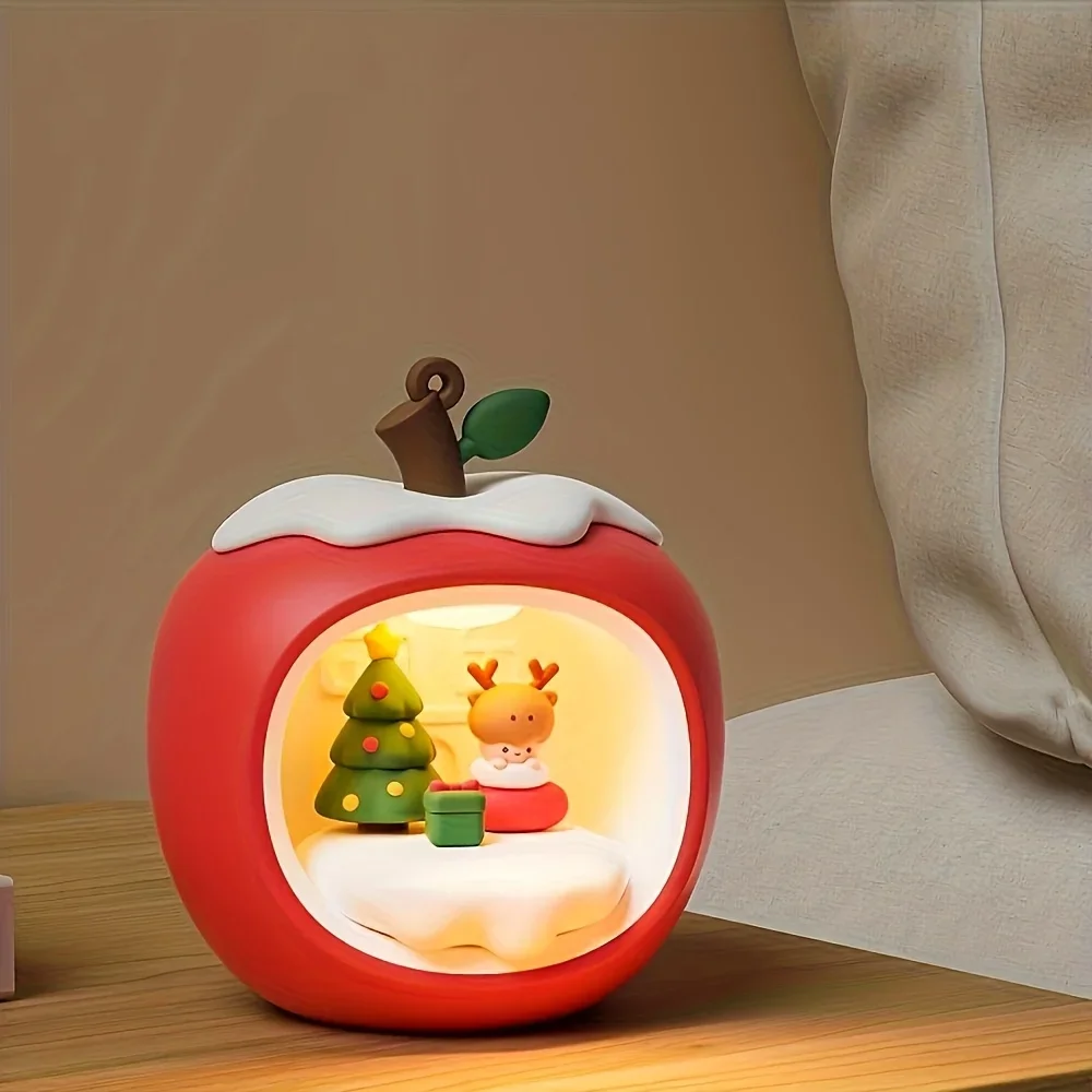 Apple-shaped Smart Touch Night Light Desktop Decor, Ambient Indoor Lighting Requires 3 AAA Batteries for Operation