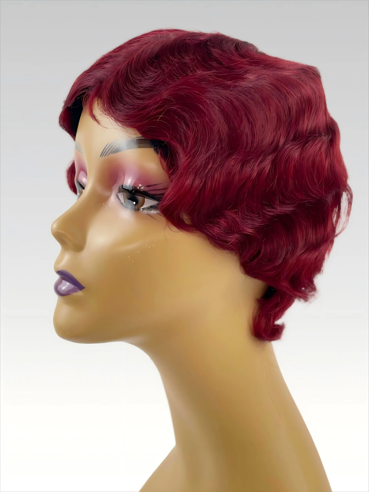 ショートフィンガーウェーブ ピクシーカットウィッグ 機械製 人毛ウィッグ マミーヘア 黒人女性用 99J 6インチ