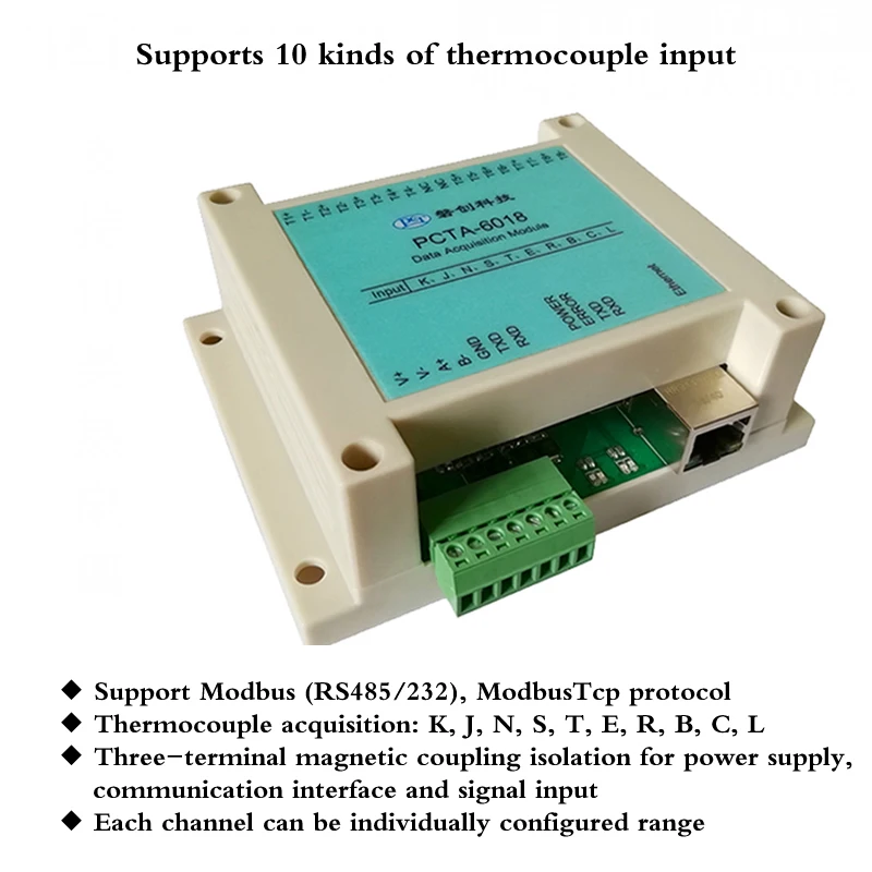 8 Channel 24bit DAC Industrial Isolated IO Module/thermocouple/analog Acquisition Modbus TCP/Can/Canopen BUS 10 Thermocouple In