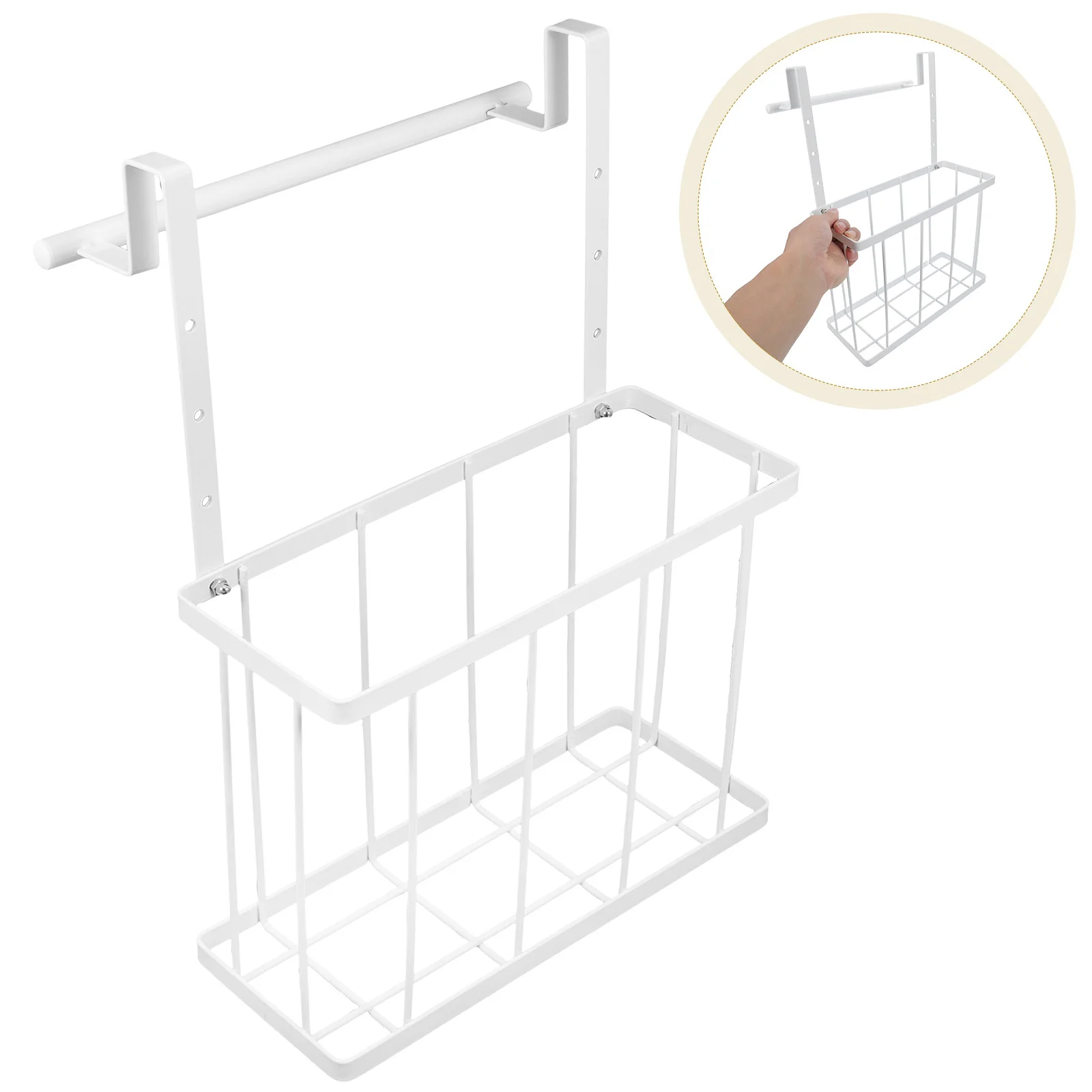 

Cabinet Door Hanging Basket Stainless Steel Wall Mounted Kitchen Bathroom Storage Organizer with Towel Rod Over Cabinet Door