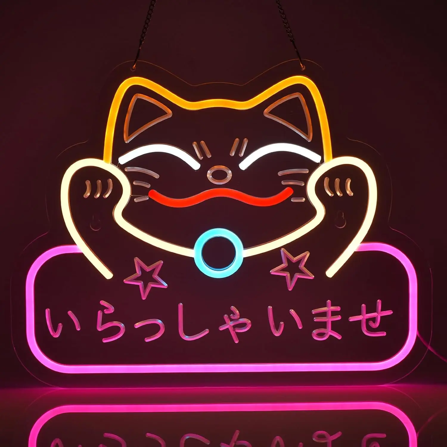 Japanese Welcome Neon Sign Fortune Cat Wall Decor Dimmable Led Neon Lights for Restaurant Shop Store Window Japanese Style