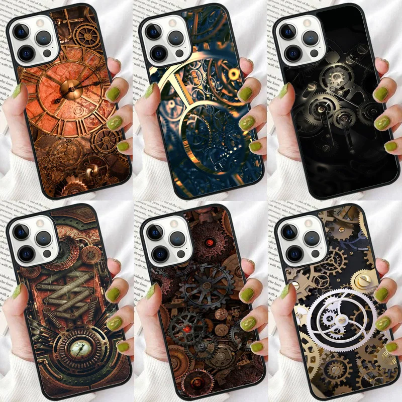 Steampunk Gear Mechanical Phone Case For iPhone 16 15 14 plus XR XS 11 12 13 Pro max Soft Bumper Shell Cover coque