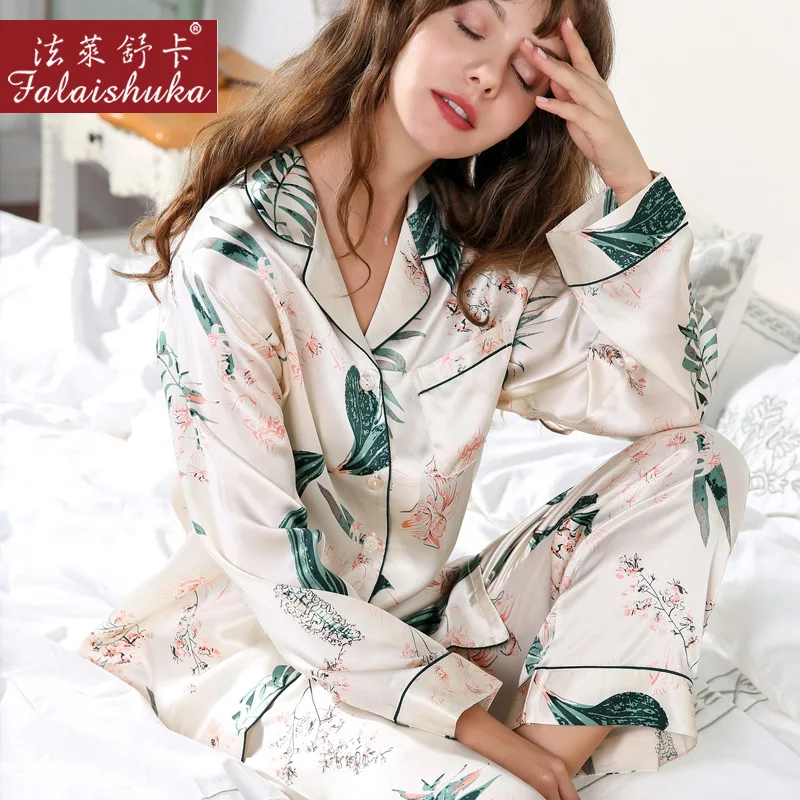 16 momme 100% silk pajamas sets women Fresh sweet high quality long sleeve elegance genuine silk pyjamas sleepwear T8166