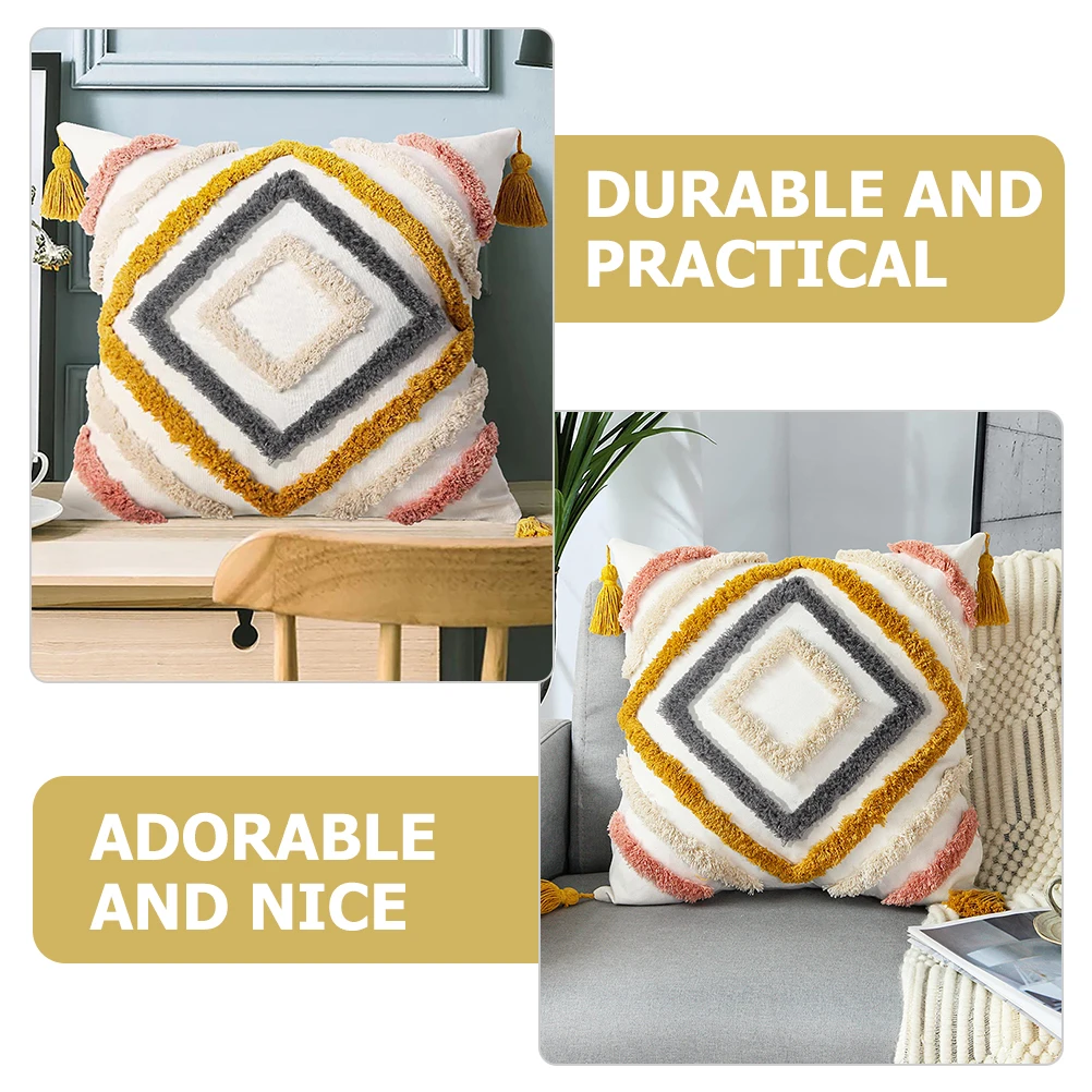 

Modern Cotton Pillow Covers Tassels Decorative Cushion Cover Home Bedroom Living Room Soft Square Throw Pillowcase