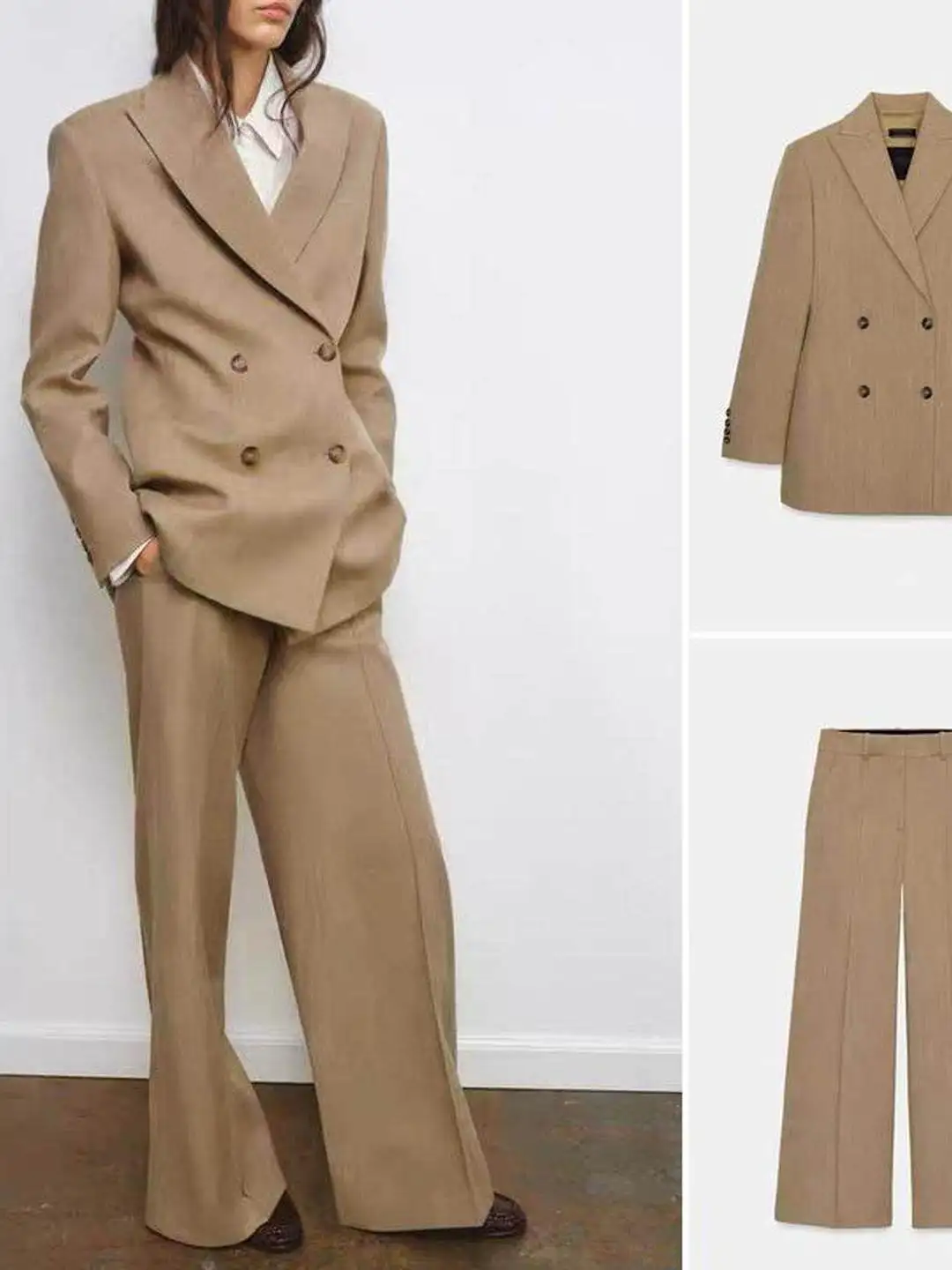 Spring Early Tailored Slim Fit Suit Jacket Commute Elegance 3 Button Cuff Long Sleeve Double Breasted Pure Color Workwear