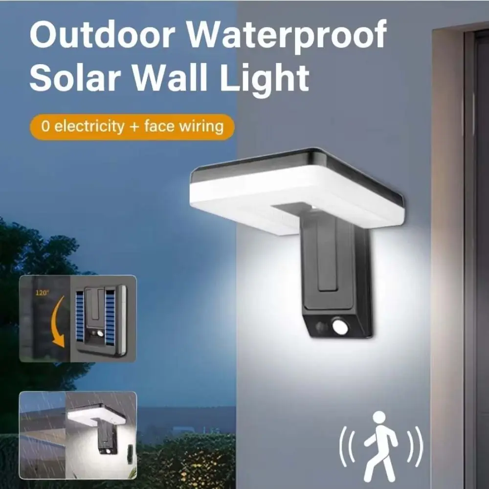 

120-градусный складной светодиодный солнечный свет, водонепроницаемый датчик движения, уличный настенный светильник, перезаряжаемый, 3 режима, солнечная садовая лампа