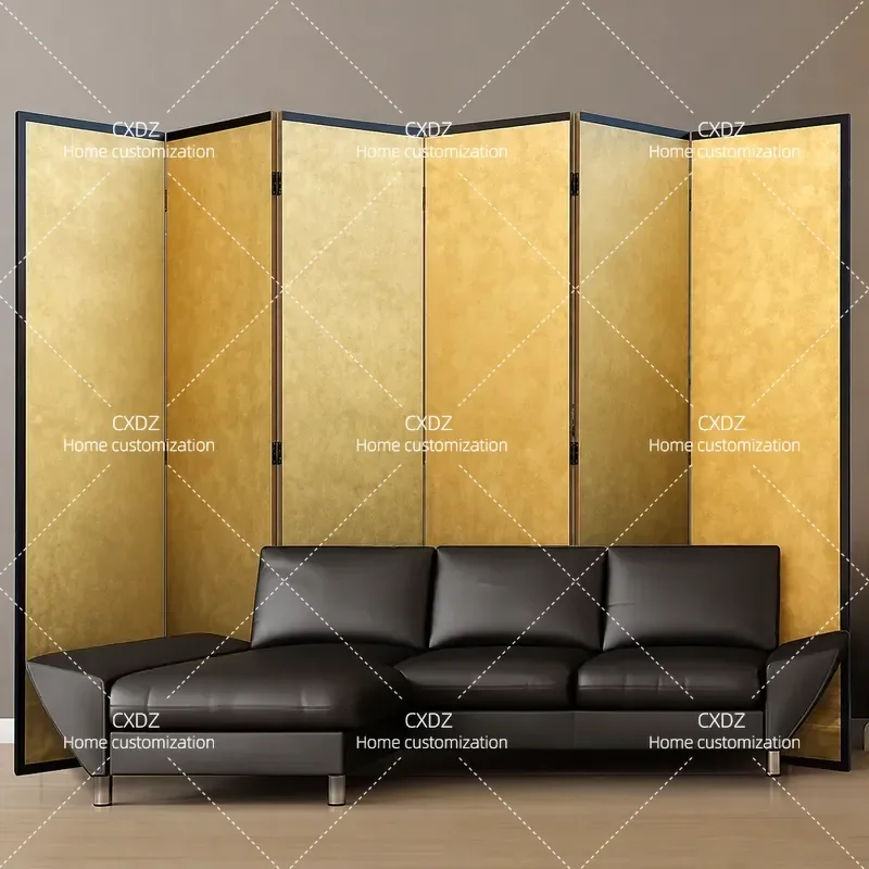 Chinese Retro Folding Screen with Crane and Gold Foil Hand Painted Mobile Partition for Living Room Tea House Entrance