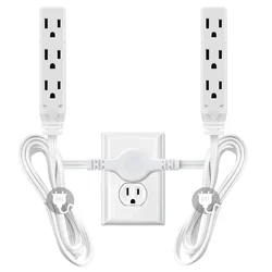 12 FT Twin Extension Cord Power Strip with 6 AC Outlet 3 Prong Plug Extender Double Electric Extension Cable Wire Splitter 16AWG