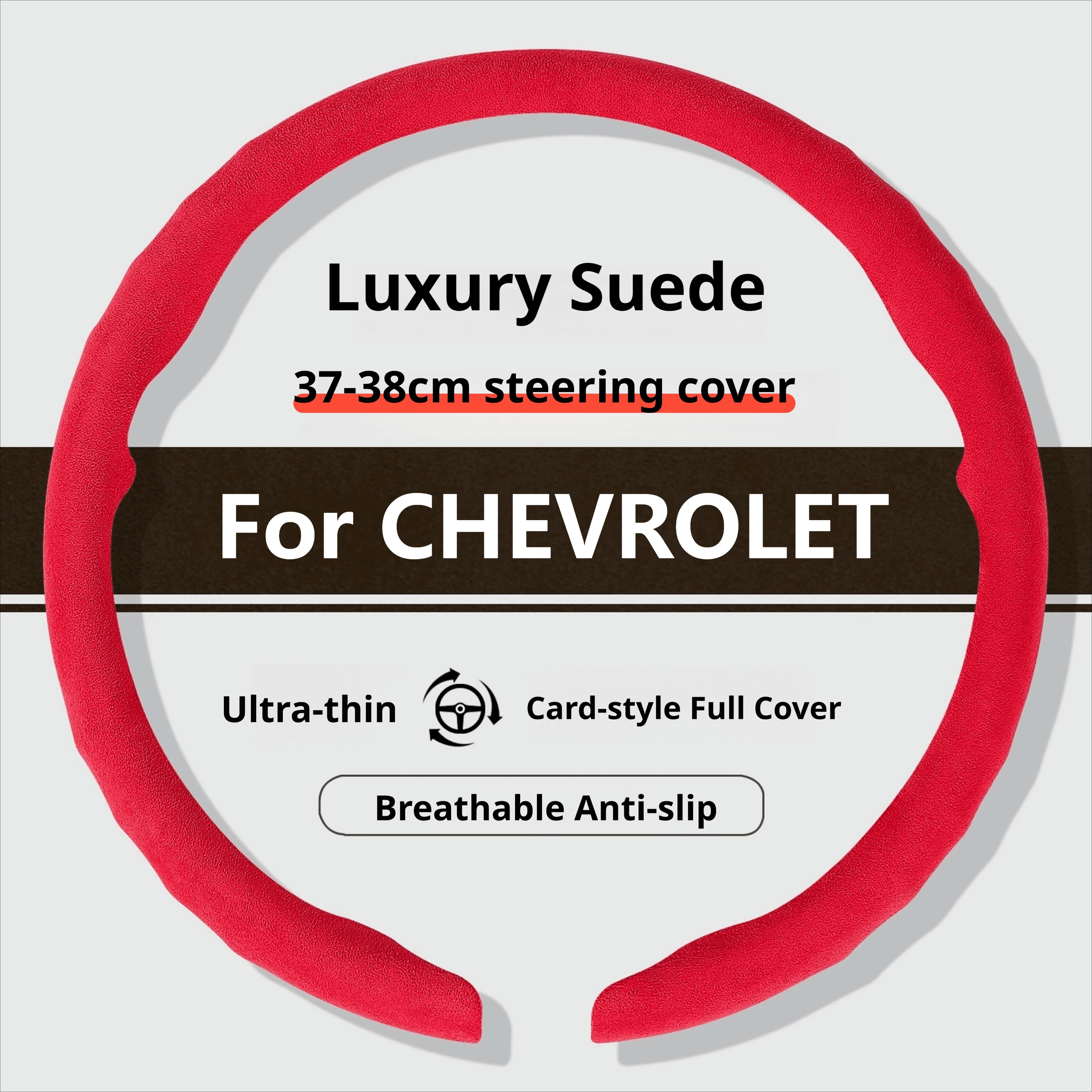 Luxury Suede Steering Wheel Cover For Chevrolet Trax Equinox Tahoe Suburban Blazer Camaro Silverado Bolt Euv 38Cm Car Styling