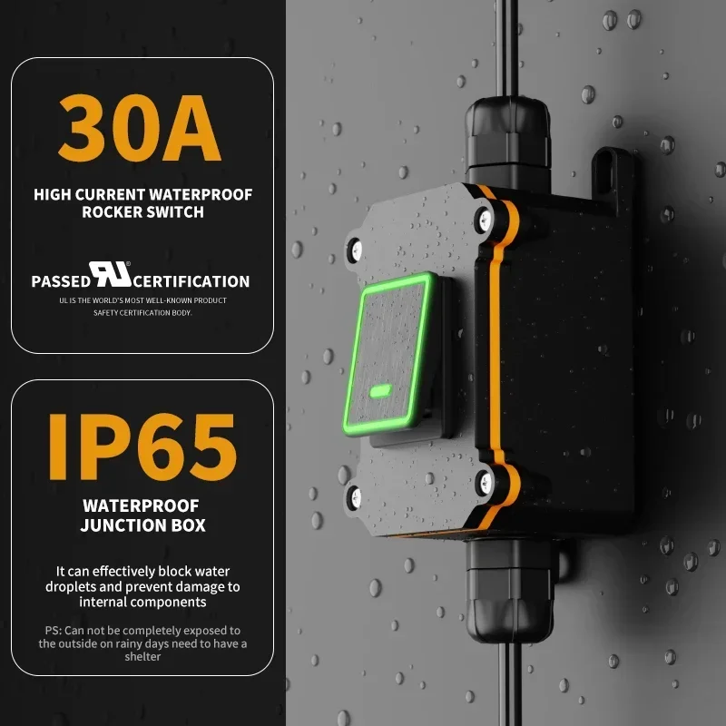 FILN 30A Waterproof Inline Toggle Switch with LED IP65 Sealed 12V/24V/220V Inline Cord Ideal for Marine Outdoor Machinery