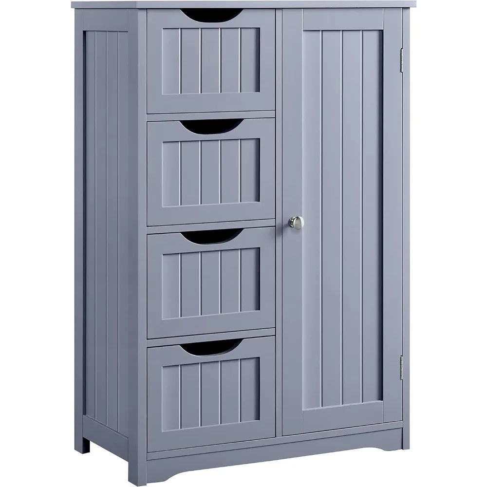 

Bathroom Floor Cabinet, Freestanding Storage Organizer Unit Kitchen Cupboard W/ 4 Drawers & Adjustable Shelves, Using