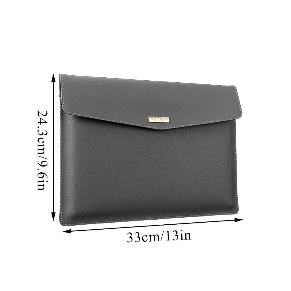 A4 File Pocket PU Leather File Bag Dustproof Documents Pouch Business Snap Closure Large Capacity File Folder Office Stationery