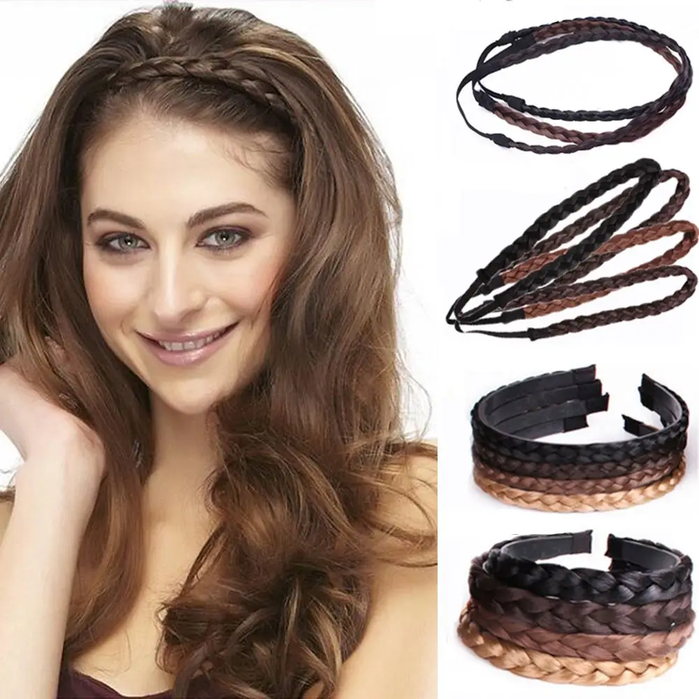 

Vintage Girls Head hoop Elastic Hair Accessories Headwear Hair Bands Braided Headband Twisted Wig Headband Synthetic Wig