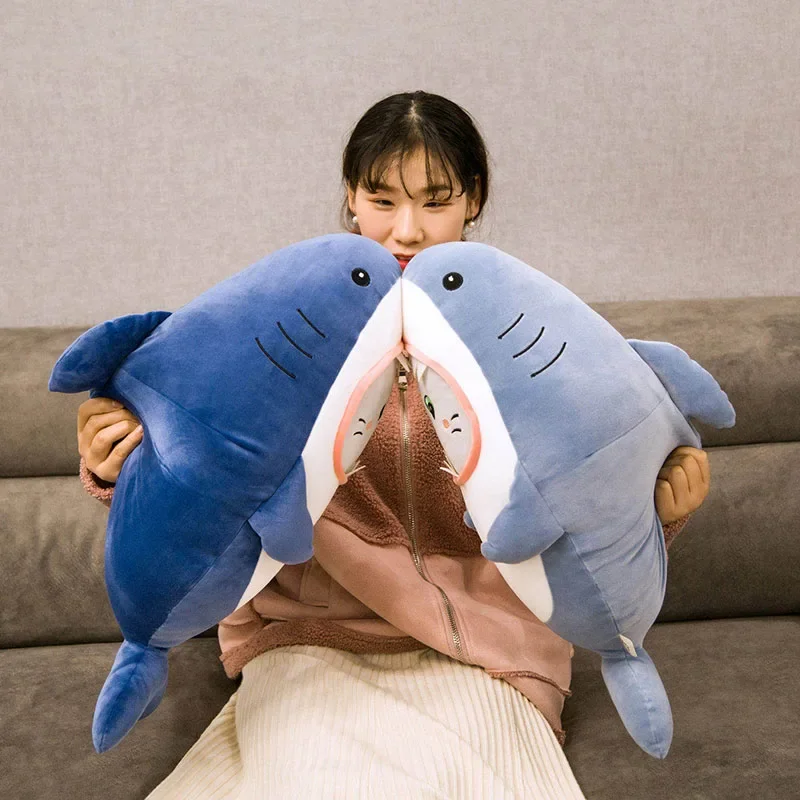 lovely shark plush bolster cat inner design indoor sleeping cushion living room decoration daily use practical birthday souvenir view 3