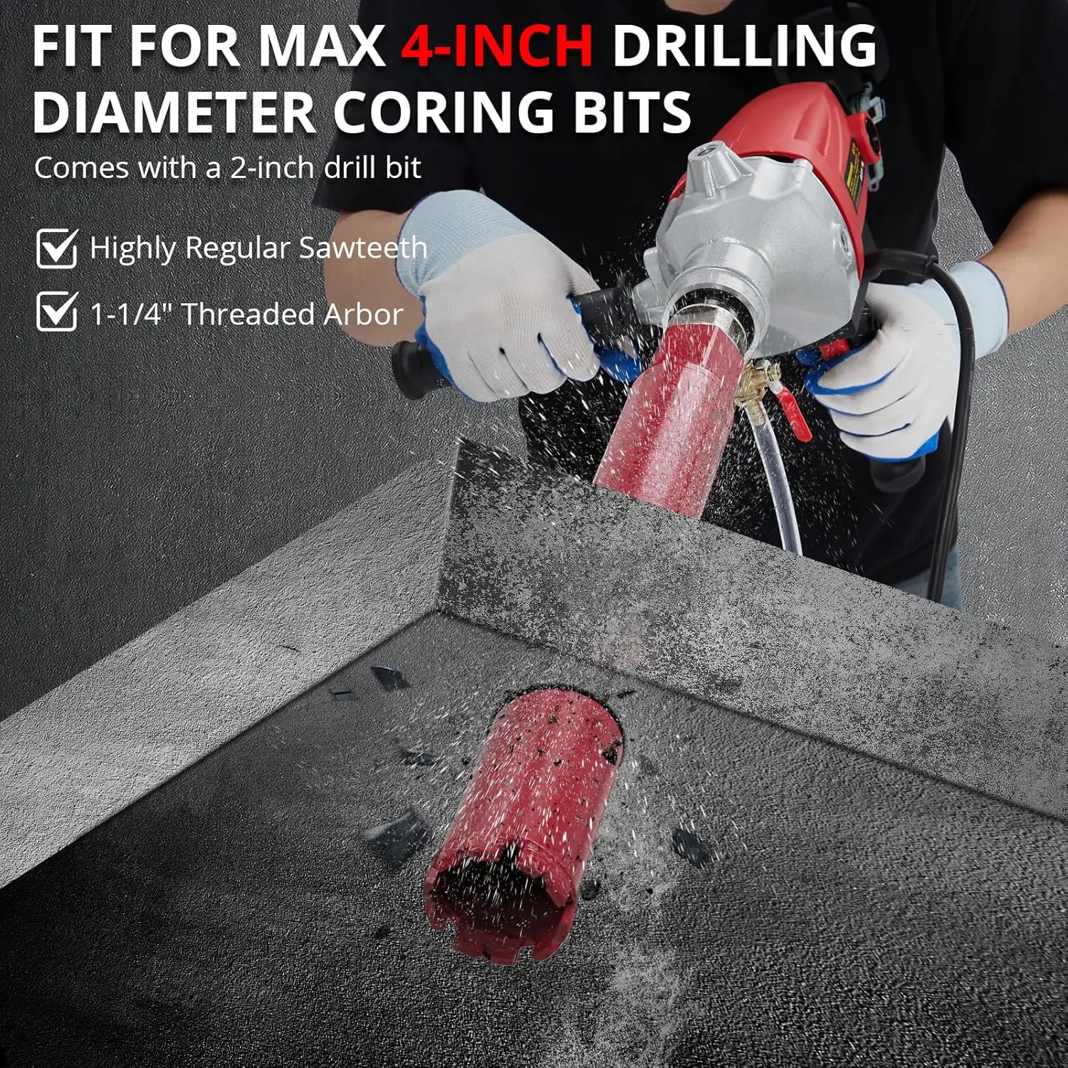 Perforadora de núcleo de diamante portátil de 1500W, funcionamiento seco y húmedo, 1880RPM, diámetro máximo de perforación de 4" para hormigón/ladrillo/piedra ﻿