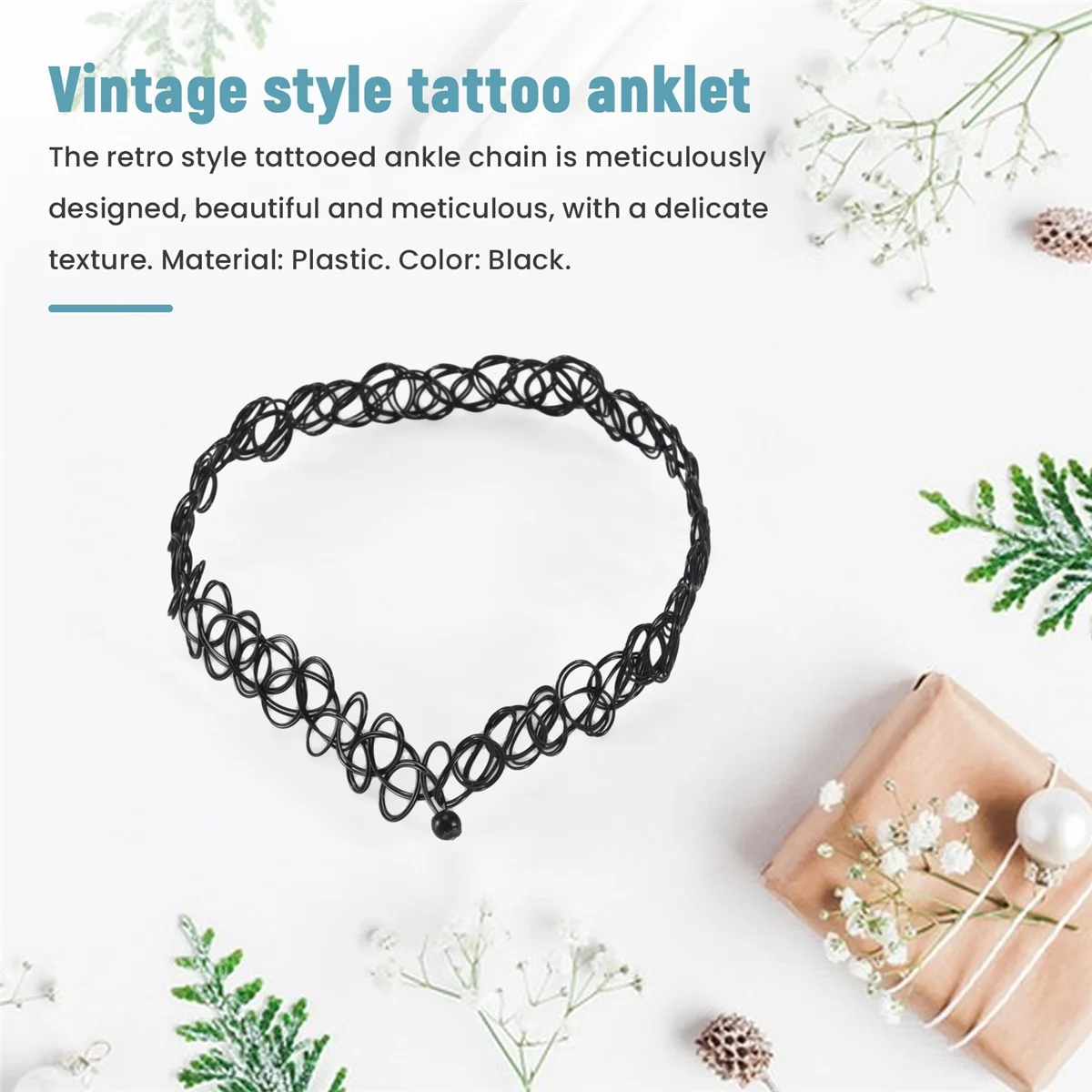 A44TVintage Tattoo สีดํายืดสร้อยข้อเท้าสร้อยข้อมือ Retro Henna