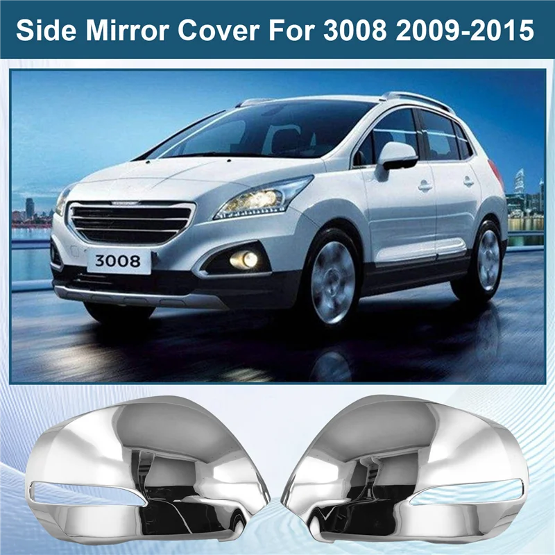 ABHY-Car Styling Side Mirrors Glossy Pairs Cover Accessories For  3008 2009-2015 Rearview Rear View Overlay