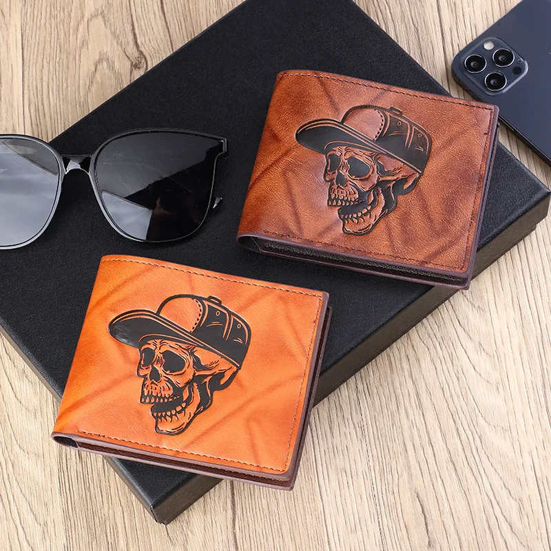 All Matched Men's Card Holders Female Square Short Purses Fashion PU Leather Skull Wallet Skeleton Boy Coin Purses Men Wallet