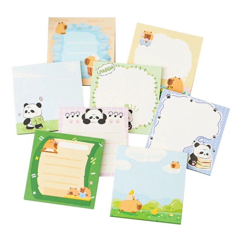 Writable Cartoon Panda Sticky Pad, Estética Sticky Note, Escola e Material de Escritório para Estudantes, 5Pcs