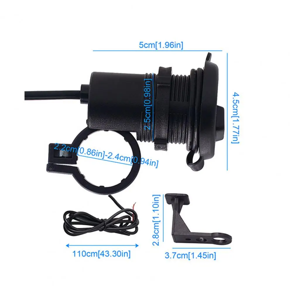 Soket pengisi daya Port tunggal 12V hitam standar, dengan sakelar mudah dipasang, pengisi daya USB untuk sepeda motor