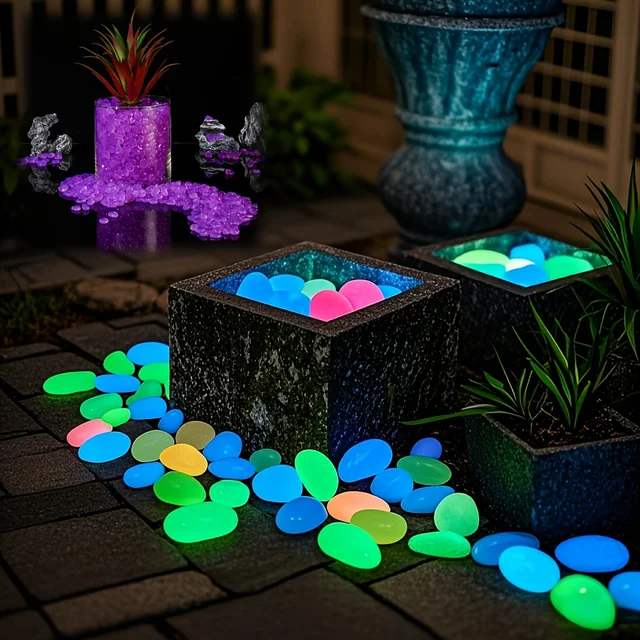 100pcs Luminous Stone Garden Fish Tank Landscape Glow-in-the-dark Stone Decoration Artificial Fluorescent Color Goose Stone 5