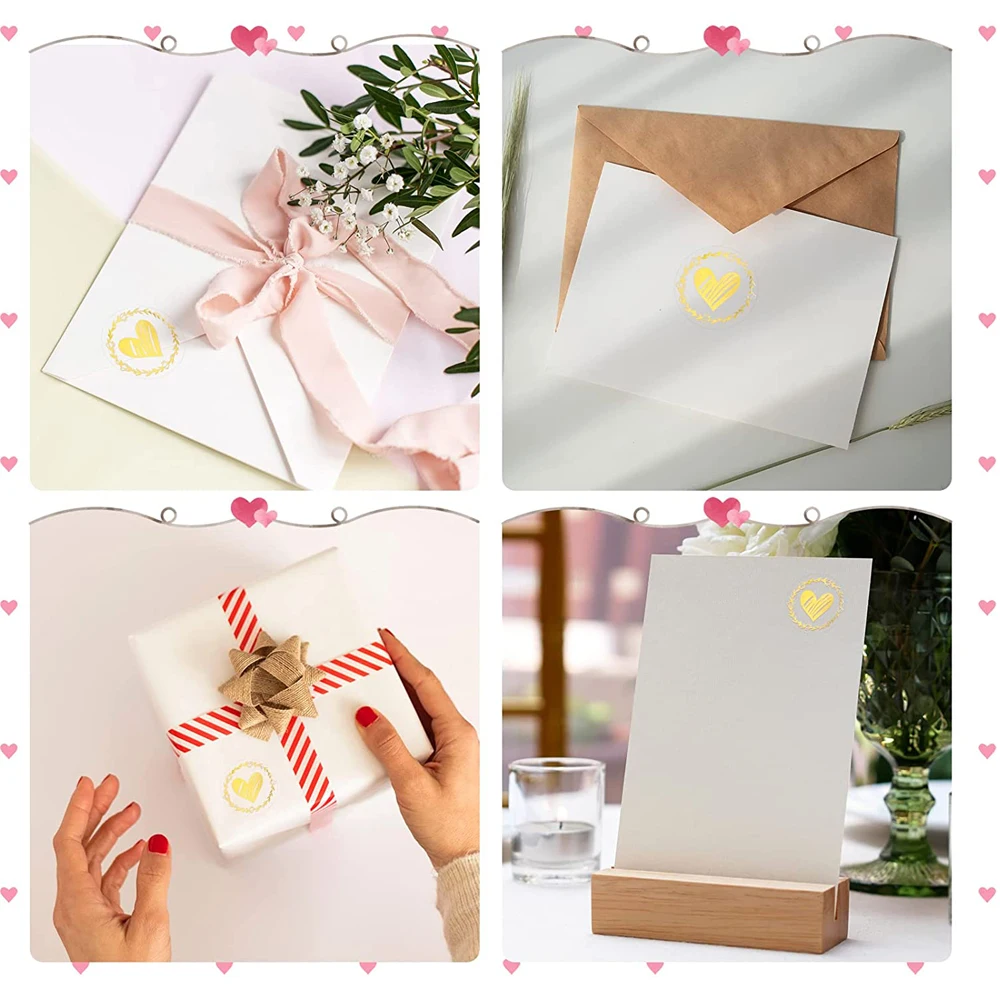 80-160pcs Transparent Bronzing Heart Stickers 1.26 Inch Round Envelope Seals Label for Wedding Party Invitation Card Gift Decor