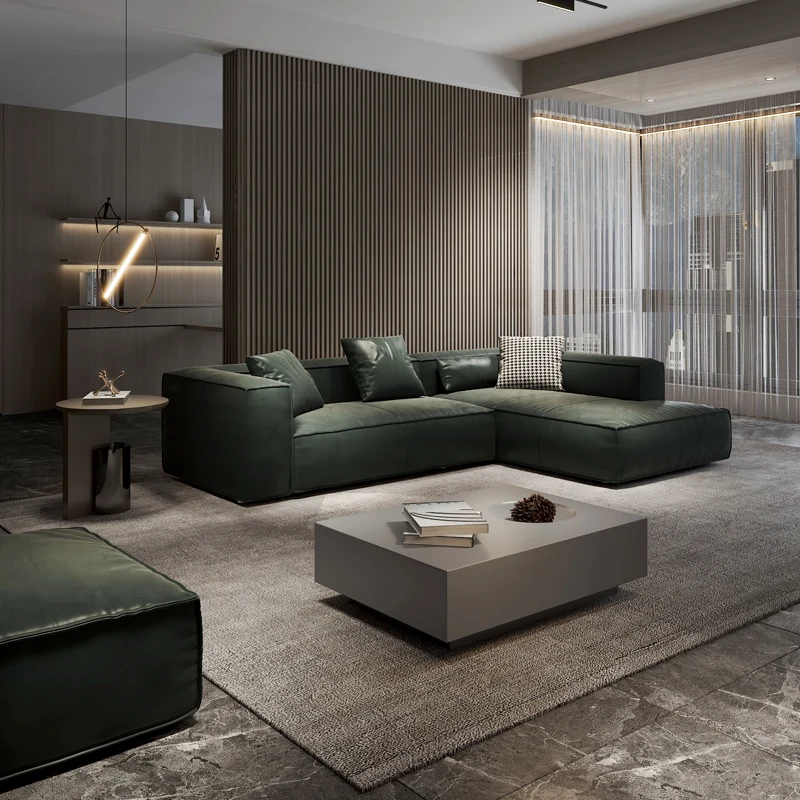 Full leather sofa, first floor cowhide, large-sized villa, living room, minimalist and high-grade sofa