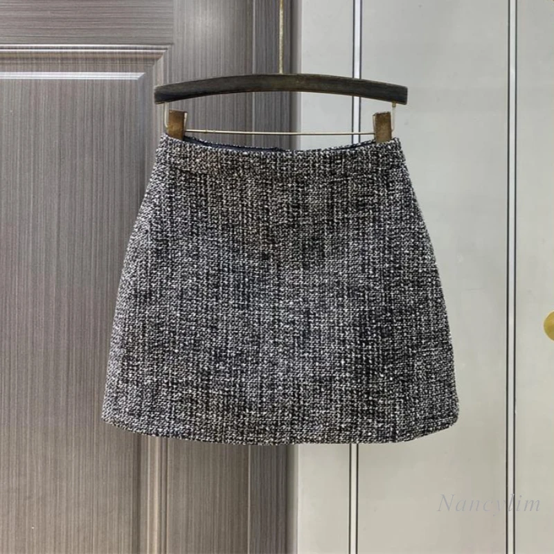 

Sequined Tweed Skirt Women's European Style Spring Winter New High Waist Hip Wrap Fashion Spice Girl Short Skirt