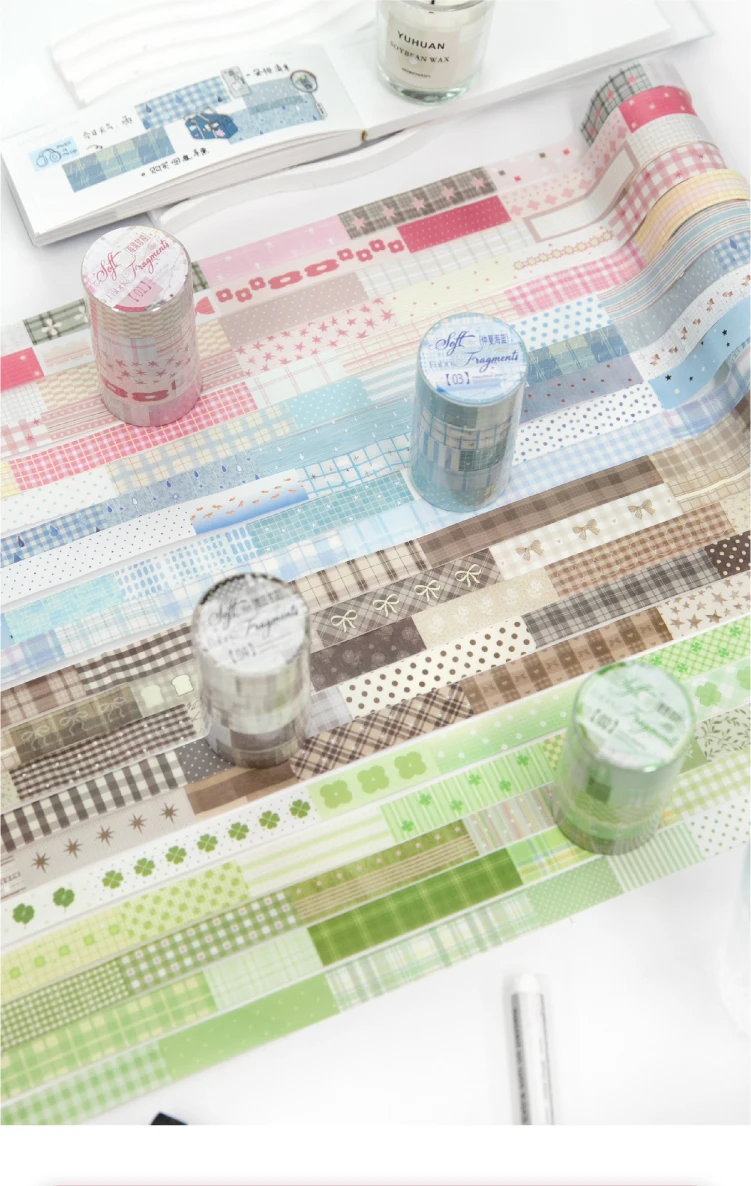 Journal GO 1,5cmx2M Collage Washi Tape Stoffreste Vintage Gitter-Landschaftsmuster Kreatives DIY Journal Karten Schreibwaren – Detail 2